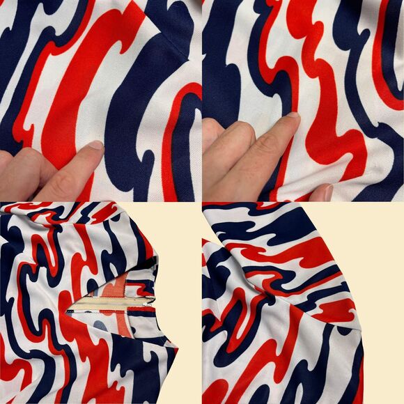 Vintage 70s abstract dress, 29" waist handmade 1970s red/white/blue midi dress - Picture 3 of 8